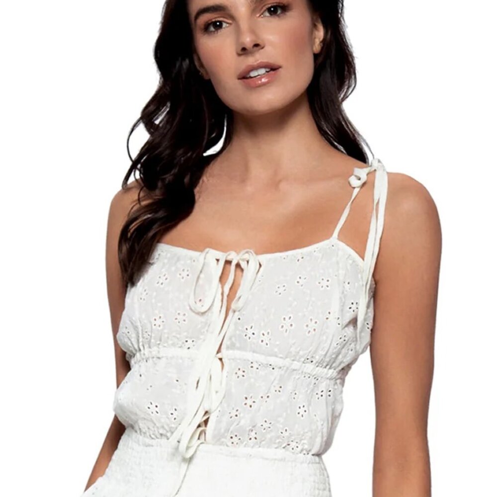 PQ Stacey Ruffle Eyelet Tiered White cotton Tank Top | XS/S | NWT Cottagecore